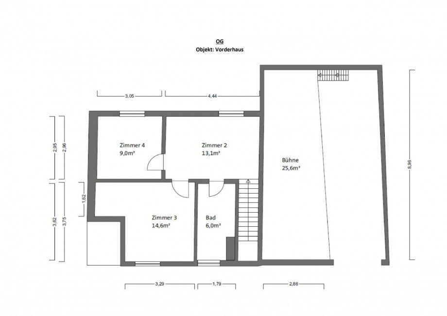 Grundriss OG Vorderhaus Zweifamilienhaus Breisach am Rhein
