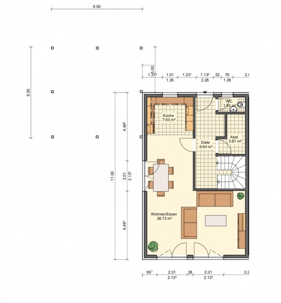 Grundriss EG Doppelhaush�lfte Ihringen
