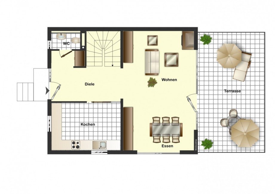Grundriss EG Doppelhaush�lfte Teningen / K�ndringen