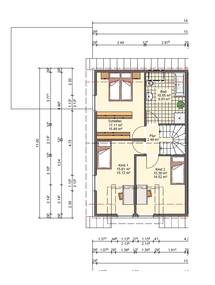 Grundriss OG Doppelhaush�lfte Ihringen