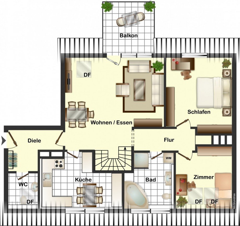 Grundriss 1.Ebene Dachgeschosswohnung Freiburg im Breisgau / Herdern