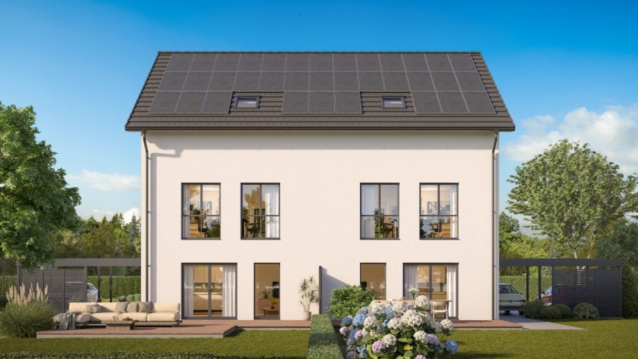 Gartenansicht Frontal Beispiel Doppelhaush�lfte Ihringen