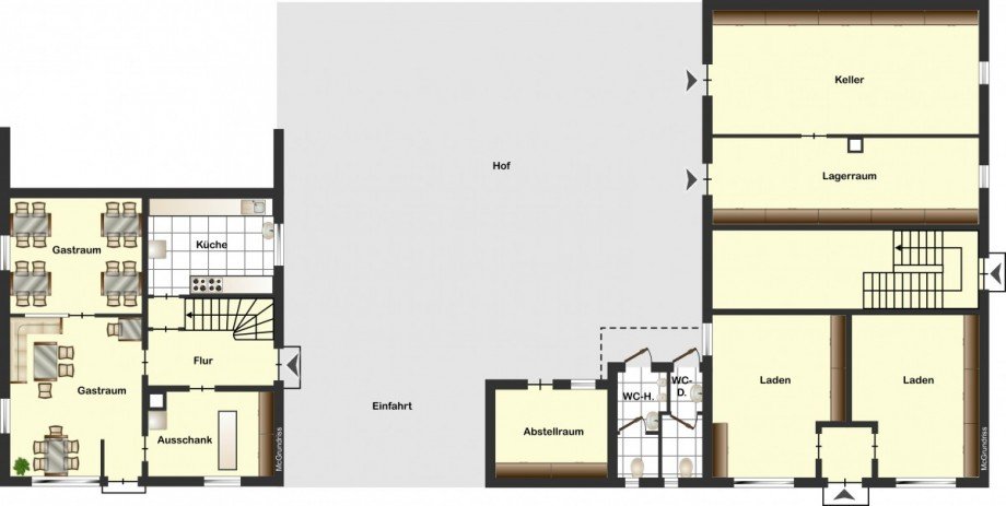 Grundriss EG und Hof Haus Freiburg im Breisgau / Sankt Georgen